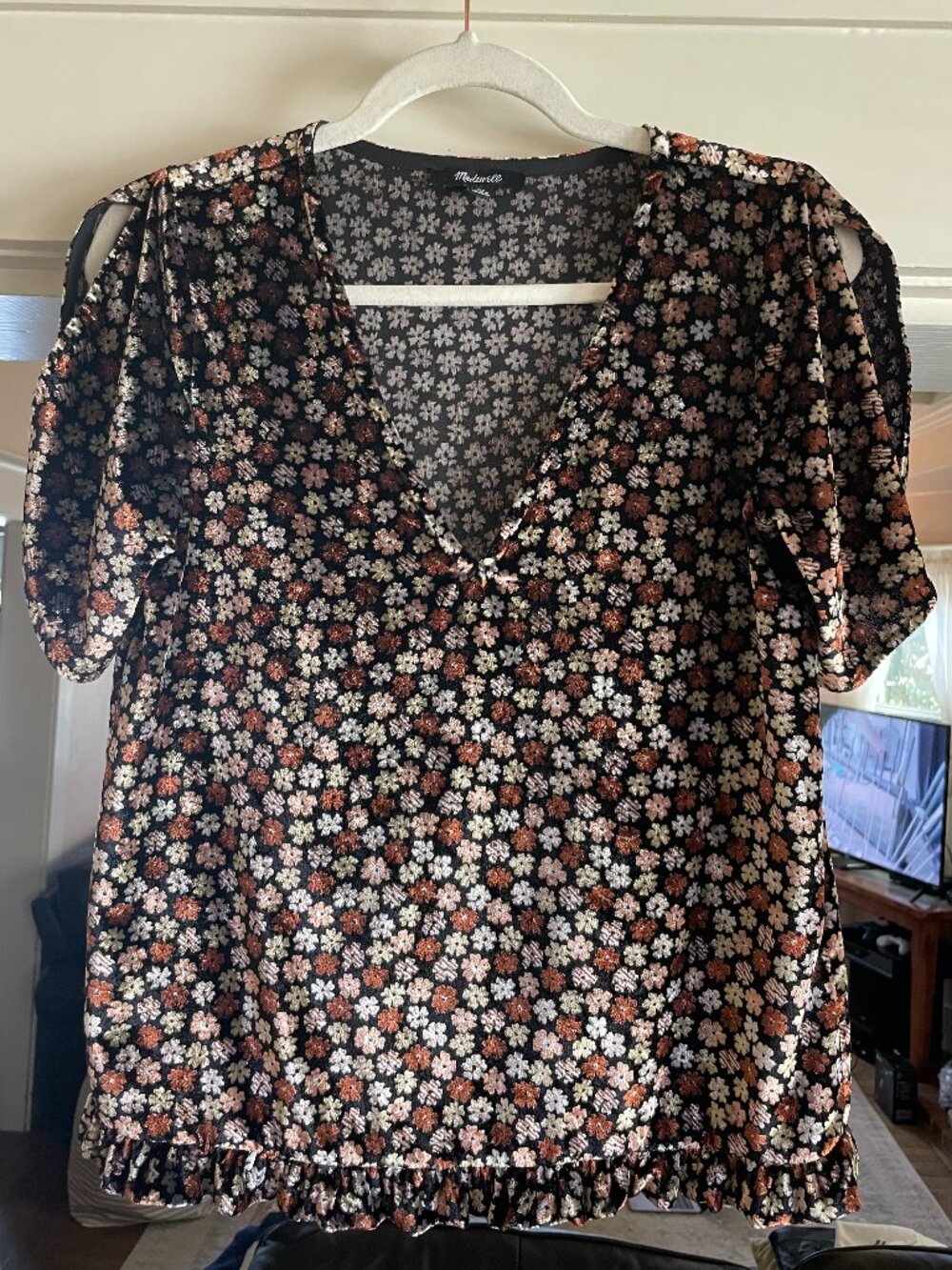 Madewell Tulip Sleeve Ruffle Top - XS